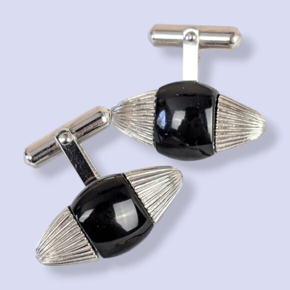 Vintage Destino Boucher Silver & Black Cufflinks - Picture 1 of 6